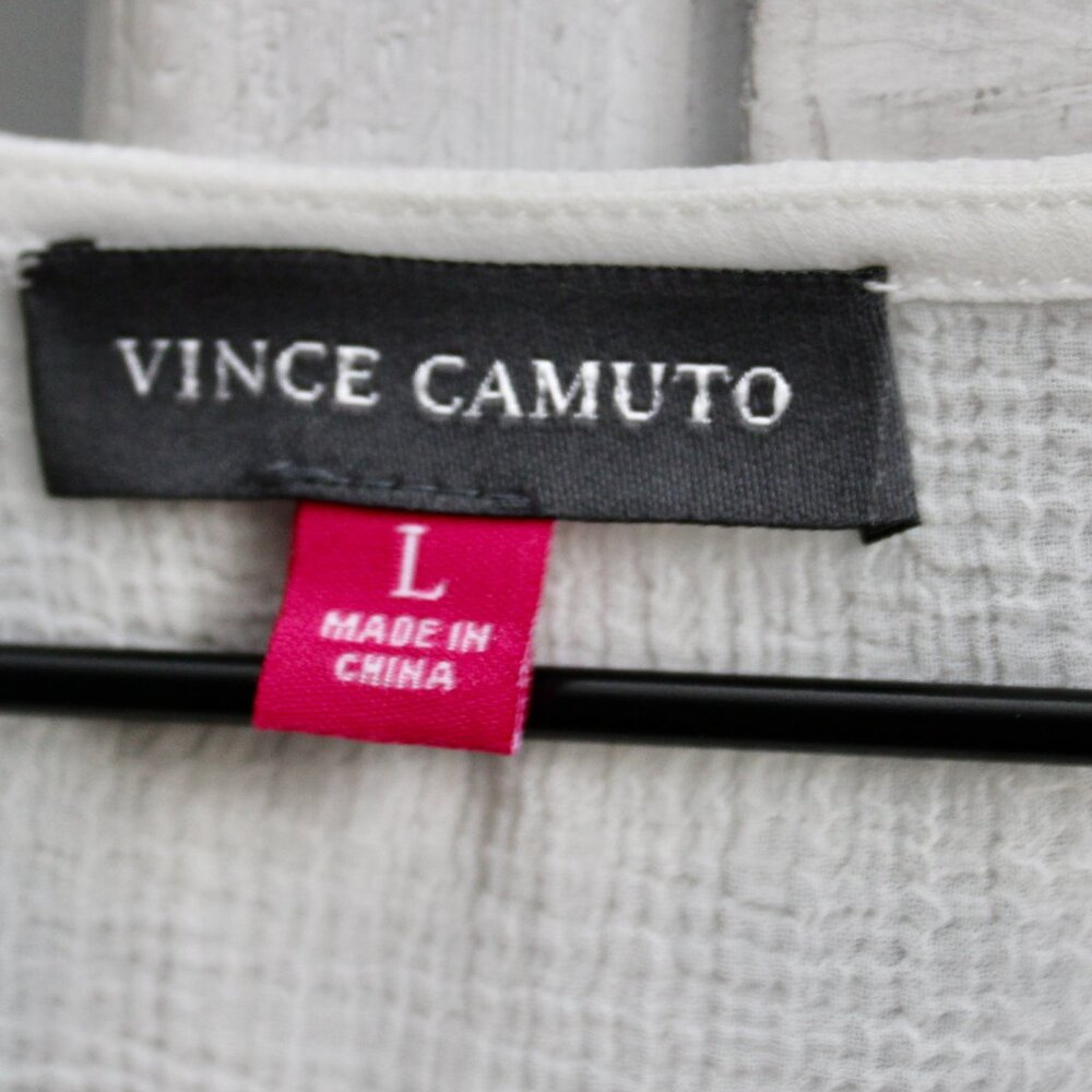 Vince Camuto Women's White Sleeveless Ruffled V-Neck Peplum Blouse Top Sz Large - Picture 3 of 4